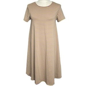 LuLaRoe Stretchy Carly Scoop Neck High-Low Swing Dress SzS Multicolor Stripes